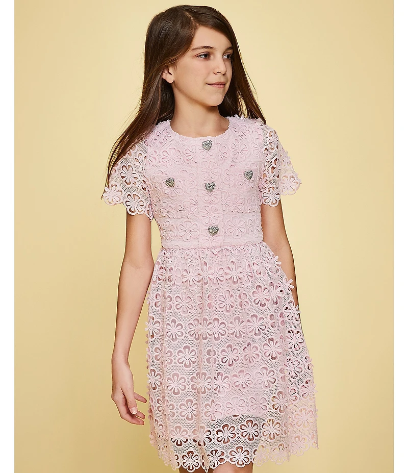 GB Social Big Girls Short Sleeve Floral Lace Dress