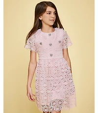 GB Social Big Girls Short Sleeve Floral Lace Dress