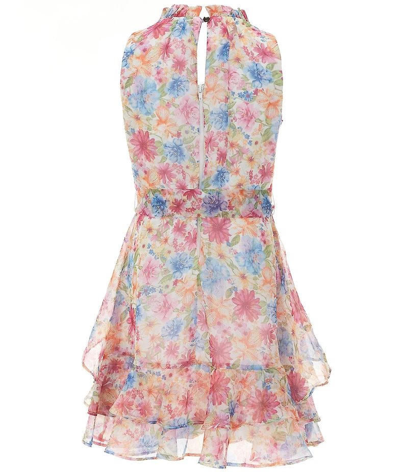 GB Social Big Girls Sleeveless Floral High Neck Dress