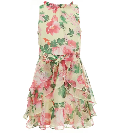 GB Social Big Girls Sleeveless Floral Print High Neck Dress