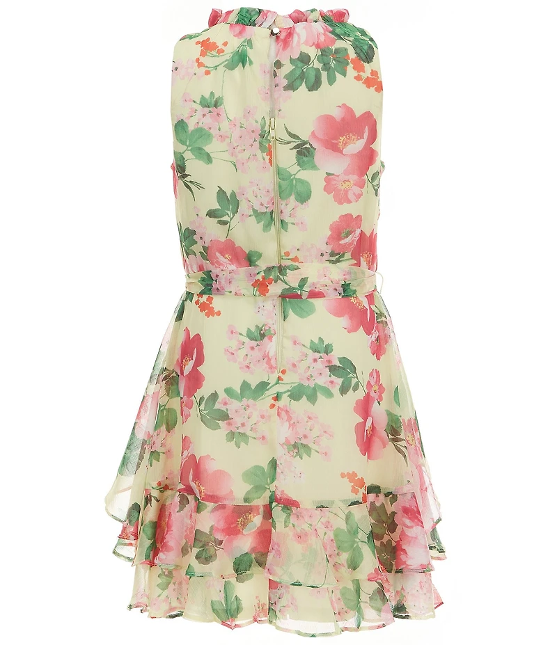 GB Social Big Girls Sleeveless Floral Print High Neck Dress