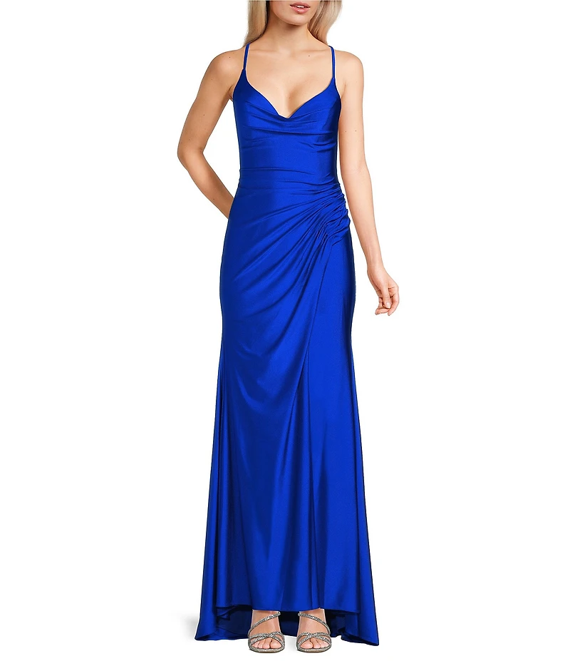 GB Social Jersey Ruched Lace-Up Back Long Dress