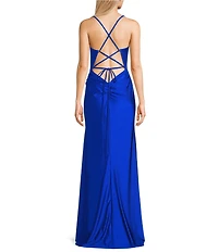 GB Social Jersey Ruched Lace-Up Back Long Dress