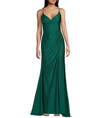 GB Social Jersey Ruched Lace-Up Back Long Dress