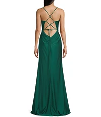 GB Social Jersey Ruched Lace-Up Back Long Dress