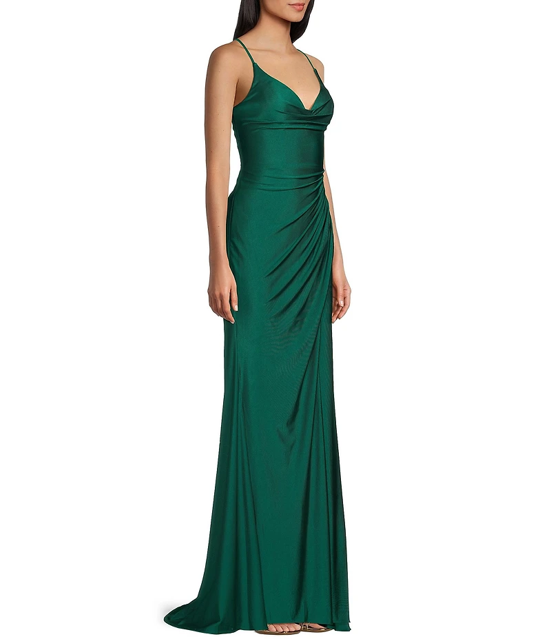GB Social Jersey Ruched Lace-Up Back Long Dress