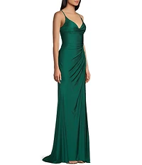 GB Social Jersey Ruched Lace-Up Back Long Dress