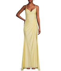 GB Social Jersey Ruched Lace-Up Back Long Dress