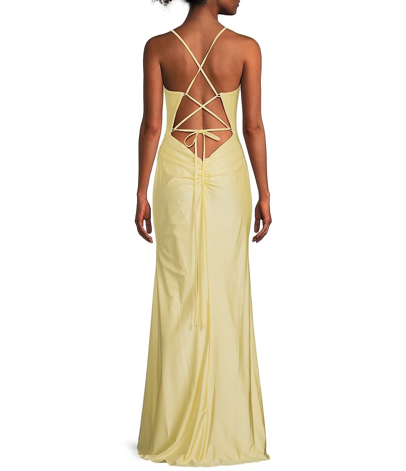 GB Social Jersey Ruched Lace-Up Back Long Dress