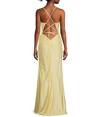 GB Social Jersey Ruched Lace-Up Back Long Dress
