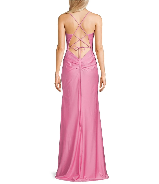 GB Social Jersey Ruched Lace-Up Back Long Dress | Pueblo Mall