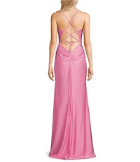 GB Social Jersey Ruched Lace-Up Back Long Dress