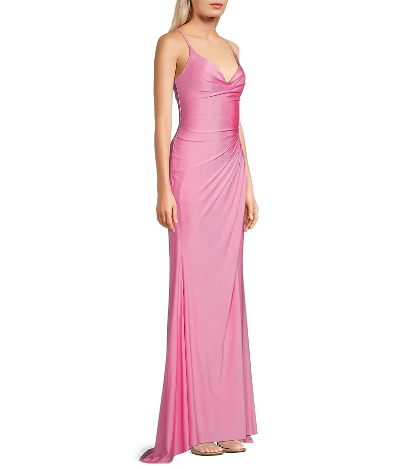 GB Social Jersey Ruched Lace-Up Back Long Dress