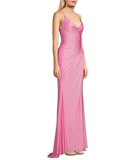 GB Social Jersey Ruched Lace-Up Back Long Dress