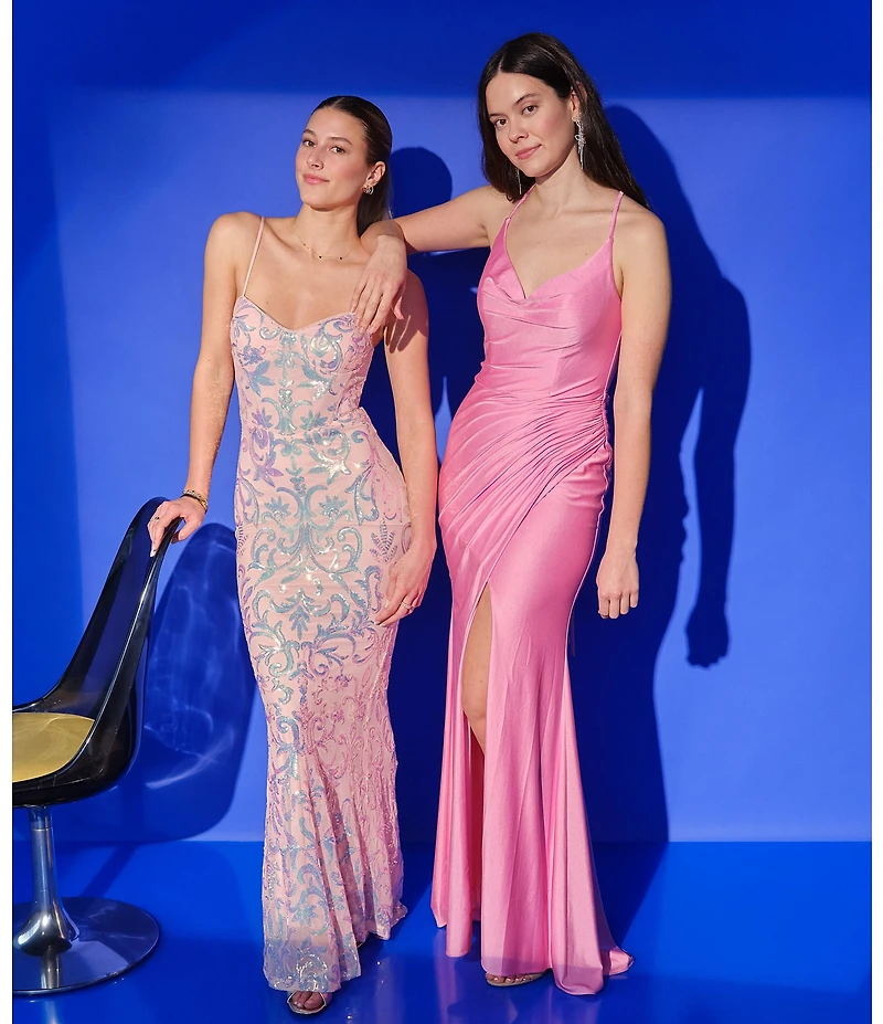 GB Social Jersey Ruched Lace-Up Back Long Dress