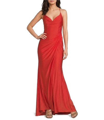 GB Social Jersey Ruched Lace-Up Back Long Dress