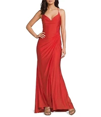 GB Social Jersey Ruched Lace-Up Back Long Dress