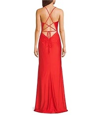 GB Social Jersey Ruched Lace-Up Back Long Dress