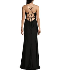 GB Social Jersey Ruched Lace-Up Back Long Dress