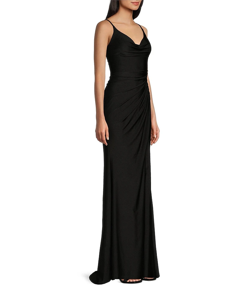 GB Social Jersey Ruched Lace-Up Back Long Dress