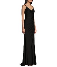 GB Social Jersey Ruched Lace-Up Back Long Dress