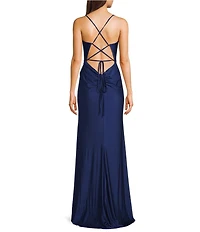 GB Social Jersey Ruched Lace-Up Back Long Dress