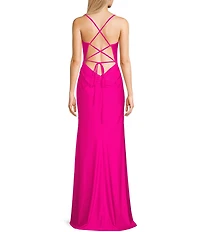 GB Social Jersey Ruched Lace-Up Back Long Dress