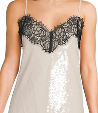 GB Social Lace Trim Sequin Slip Mini Dress