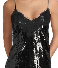 GB Social Lace Trim Sequin Slip Mini Dress