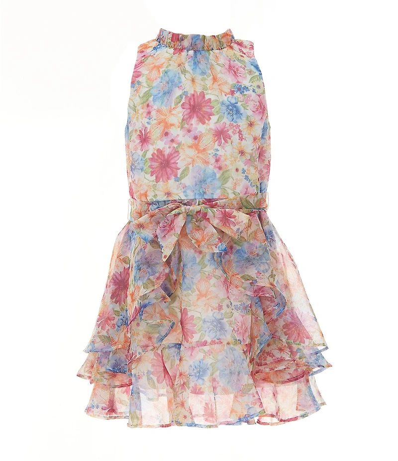 GB Social Little Girls Sleeveless Floral High Neck Dress