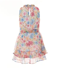 GB Social Little Girls Sleeveless Floral High Neck Dress
