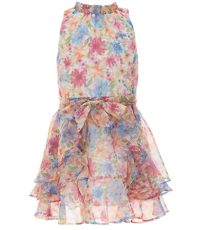 GB Social Little Girls Sleeveless Floral High Neck Dress