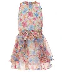 GB Social Little Girls Sleeveless Floral High Neck Dress