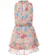 GB Social Little Girls Sleeveless Floral High Neck Dress