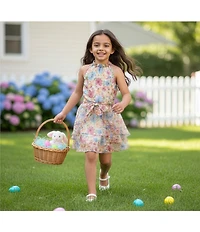 GB Social Little Girls Sleeveless Floral High Neck Dress