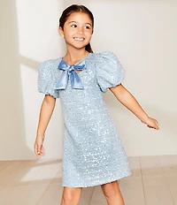 GB Social Little Girls Tweed Bow Neck Dress