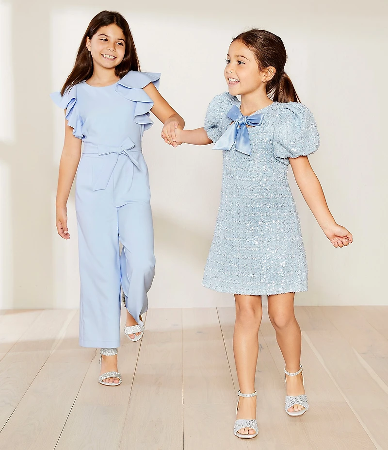 GB Social Little Girls Tweed Bow Neck Dress