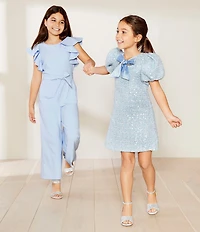 GB Social Little Girls Tweed Bow Neck Dress