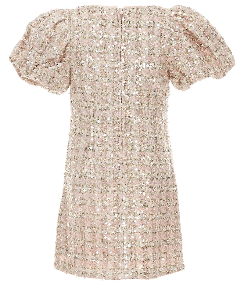 GB Social Little Girls Tweed Bow Neck Dress