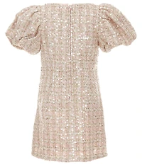 GB Social Little Girls Tweed Bow Neck Dress