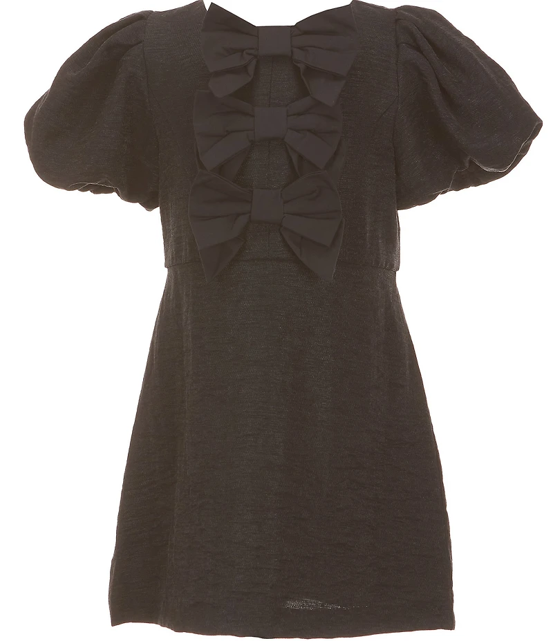 GB Social Little Girls Bow Front Bubble Sleeve Dress