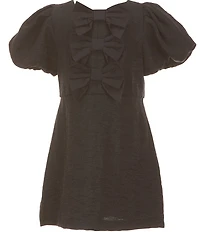 GB Social Little Girls Bow Front Bubble Sleeve Dress