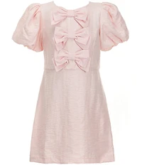 GB Social Little Girls Bow Front Bubble Sleeve Dress