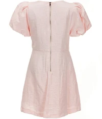 GB Social Little Girls Bow Front Bubble Sleeve Dress