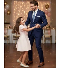 GB Social Little Girls Bow Front Bubble Sleeve Dress