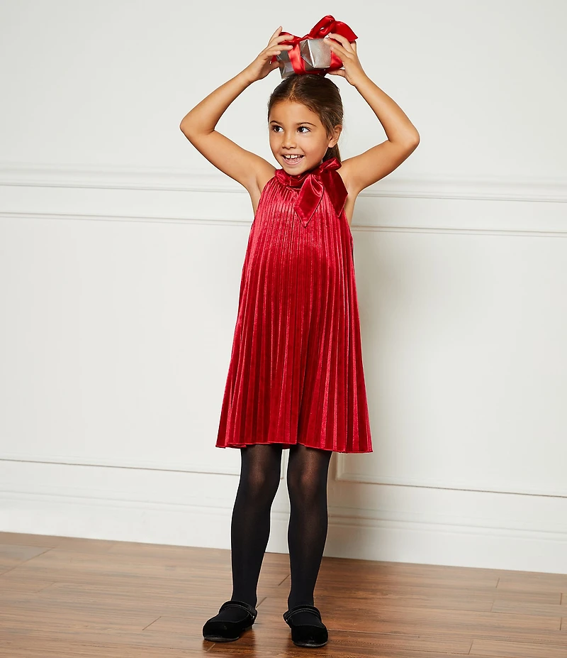 GB Social Little Girls Velvet Bow Neck Dress