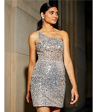 GB Social One Shoulder Glitz Sequin Mini Dress