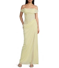 GB Social One Shoulder Sleeveless Mesh Ruched Full Length Prom Dress