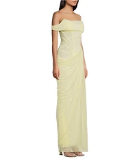 GB Social One Shoulder Sleeveless Mesh Ruched Full Length Prom Dress