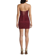 GB Social Ruched Mesh Corset Back Mini Dress